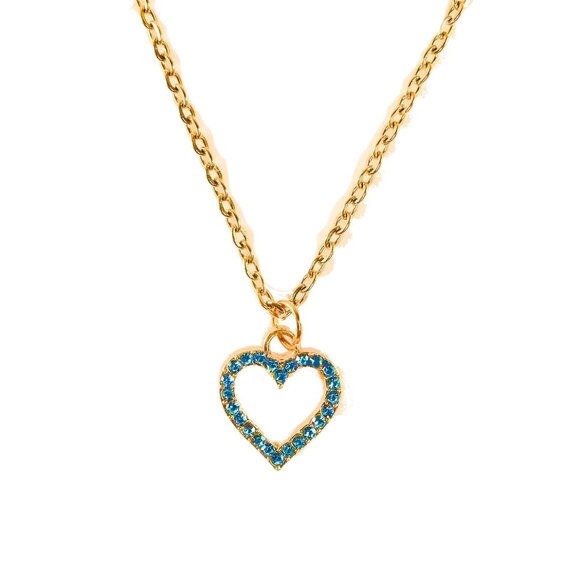 Blue Rhinestone Heart Pendant Necklace, Heart Pendant Necklace, Pendant Necklace - Picture 1 of 2